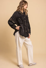 Washed Lace Mix Button Up Shacket - Denim or Black