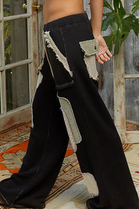 POL relaxed fit in thermal with patch detail pointed solid pattern pants - Black