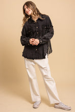 Washed Lace Mix Button Up Shacket - Denim or Black