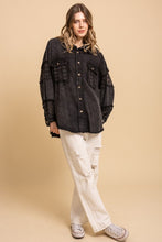 Washed Lace Mix Button Up Shacket - Denim or Black
