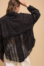 Washed Lace Mix Button Up Shacket - Denim or Black
