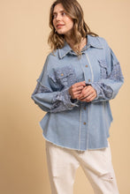 Washed Lace Mix Button Up Shacket - Denim or Black