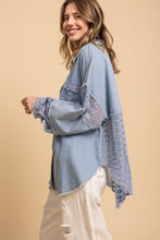Washed Lace Mix Button Up Shacket - Denim or Black