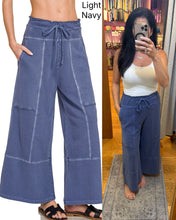 FRENCH TERRY WASHED EXPOSED-SEAM WIDE LEG PANTS - ASSORTED COLORS