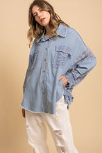 Washed Lace Mix Button Up Shacket - Denim or Black