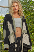 POL cardigan, wide sleeve, relaxed fit top in thermal with patch detail pointed solid pattern - Black