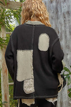 POL cardigan, wide sleeve, relaxed fit top in thermal with patch detail pointed solid pattern - Black
