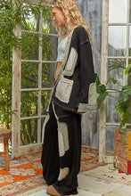 POL cardigan, wide sleeve, relaxed fit top in thermal with patch detail pointed solid pattern - Black