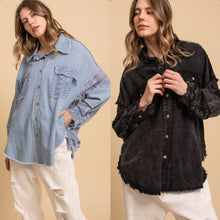 Washed Lace Mix Button Up Shacket - Denim or Black