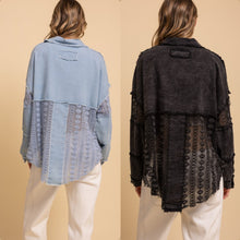 Washed Lace Mix Button Up Shacket - Denim or Black