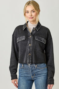 Mystree Washed Terry Cropped Jacket - Washed Black