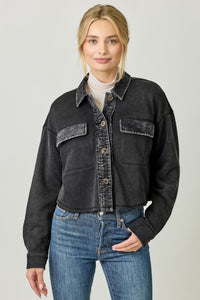 Mystree Washed Terry Cropped Jacket - Washed Black
