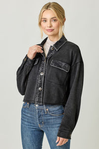 Mystree Washed Terry Cropped Jacket - Washed Black