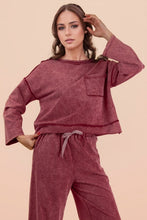 Mineral Washed Casual Knit Top & Pants Set - Black, Mocha or Wine
