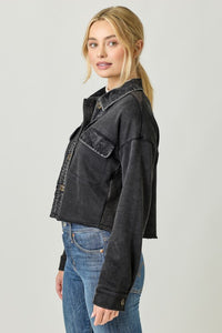 Mystree Washed Terry Cropped Jacket - Washed Black