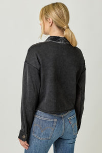 Mystree Washed Terry Cropped Jacket - Washed Black