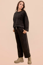 Mineral Washed Casual Knit Top & Pants Set - Black, Mocha or Wine