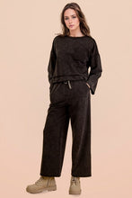 Mineral Washed Casual Knit Top & Pants Set - Black, Mocha or Wine