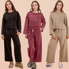 Mineral Washed Casual Knit Top & Pants Set - Black, Mocha or Wine