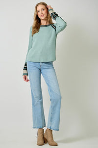 Mystree Raglan Sleeve Sweater Top - Sea foam, Stone Or Black
