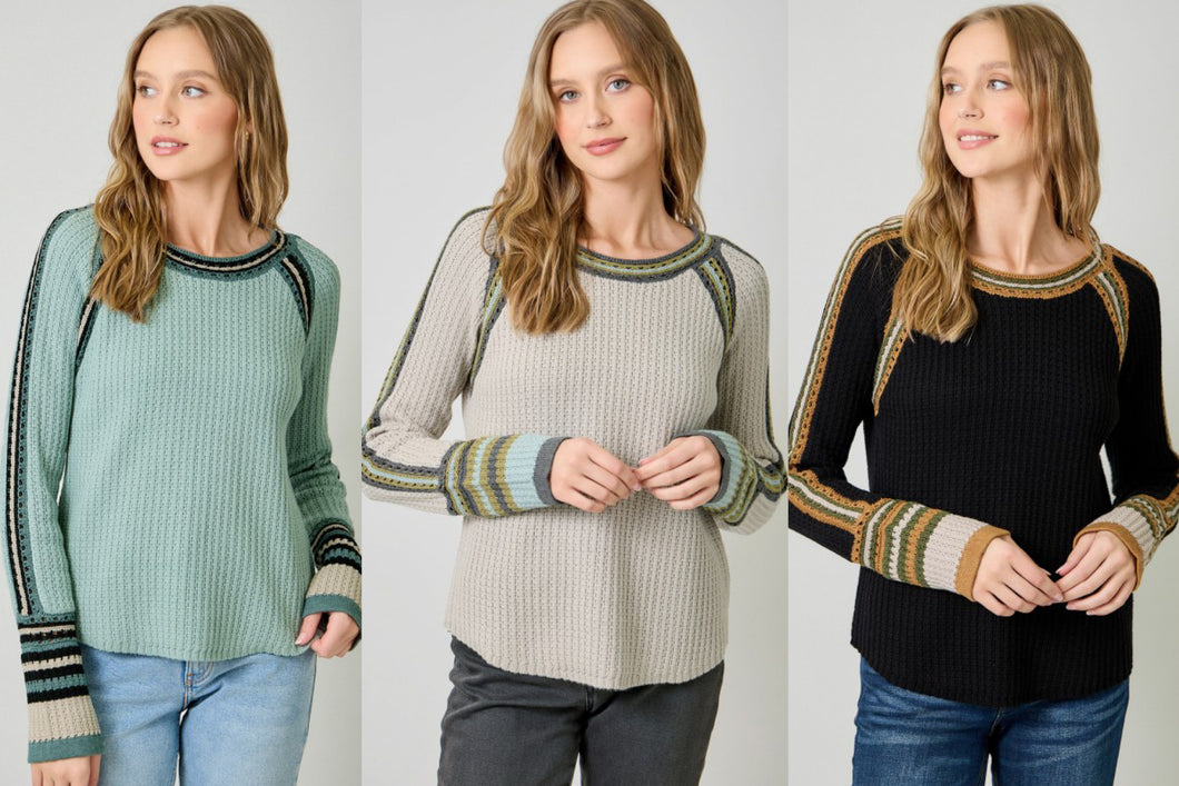 Mystree Raglan Sleeve Sweater Top - Sea foam, Stone Or Black