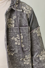 Mystree Flower Embroidery Hoodie Jacket- Washed Black, Washed Rose Or Washed Seafoam