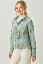 Mystree Flower Embroidery Hoodie Jacket- Washed Black, Washed Rose Or Washed Seafoam
