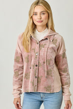 Mystree Flower Embroidery Hoodie Jacket- Washed Black, Washed Rose Or Washed Seafoam