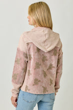 Mystree Flower Embroidery Hoodie Jacket- Washed Black, Washed Rose Or Washed Seafoam