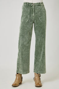 Mystree Washed Corduroy Trousers - Washed Green or Washed Black