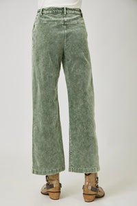 Mystree Washed Corduroy Trousers - Washed Green or Washed Black