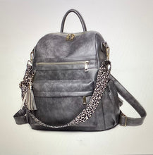 Solid Vegan Leather Convertible Backpack -Camel or Grey