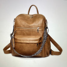 Solid Vegan Leather Convertible Backpack -Camel or Grey