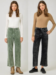 Mystree Washed Corduroy Trousers - Washed Green or Washed Black