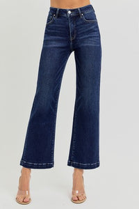 Risen Tummy Control High Rise Crop Wide Jeans - Dark