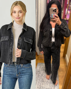 Mystree Washed Terry Cropped Jacket - Washed Black