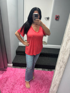 POL V-neck short sleeve chest pocket slub knit tee - Assorted Colors