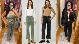 Mystree Washed Corduroy Trousers - Washed Green or Washed Black