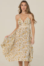 V Neck Lace Trim Hanky Hem Retro Daisy Print Midi Dress - Lemon