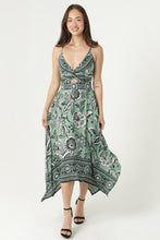 V Neck Twist Front Hanky Hem Maxi Dress - Green