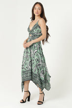 V Neck Twist Front Hanky Hem Maxi Dress - Green
