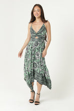 V Neck Twist Front Hanky Hem Maxi Dress - Green