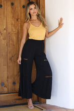 Wide Leg Pants With Lace Inserts - Black