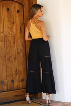 Wide Leg Pants With Lace Inserts - Black