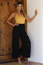 Wide Leg Pants With Lace Inserts - Black