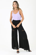 Wide Leg Pants With Lace Inserts - Black