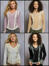 POL V-neck long sleeve regular fit top in rib - Assorted Colors