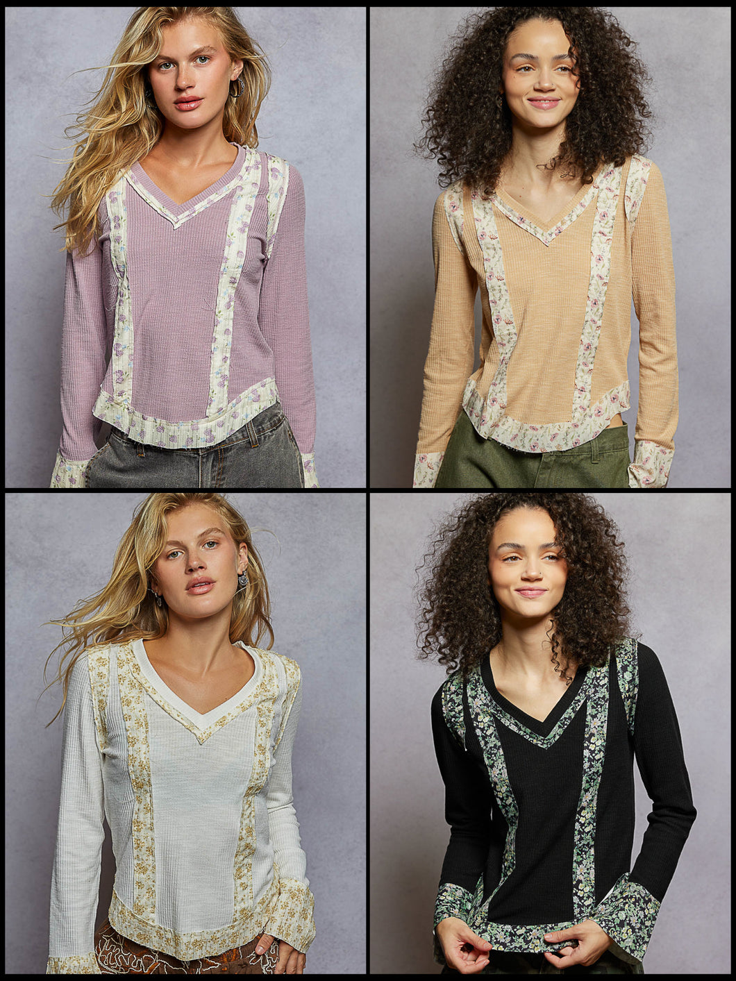 POL V-neck long sleeve regular fit top in rib - Assorted Colors