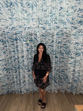 Button Front Drawstring Waist Mini Dress - Black/Dusty Rose