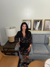 Button Front Drawstring Waist Mini Dress - Black/Dusty Rose